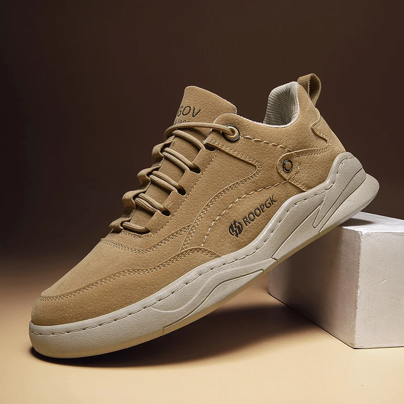 Zapatos informales de ante para hombre, zapatillas con cordones de lujo, resistentes al deslizamiento, suela de goma