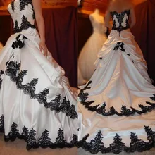 Черно-белые свадебные платья готическое кружевное платье с аппликацией Многоярусное свадебное платье с длинным шлейфом на шнуровке атласное свадебное платье на Хэллоуин 1920-х