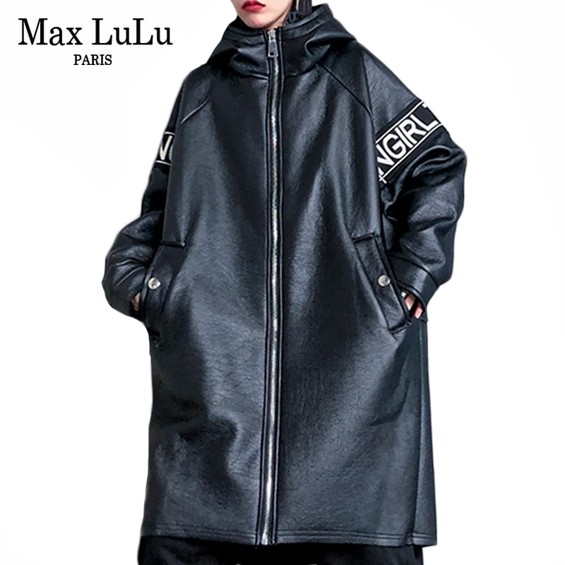 Max LuLu, модная Корейская женская зимняя меховая одежда, женские утепленные куртки из искусственной кожи с капюшоном, винтажные длинные пальто из искусственной кожи с принтом