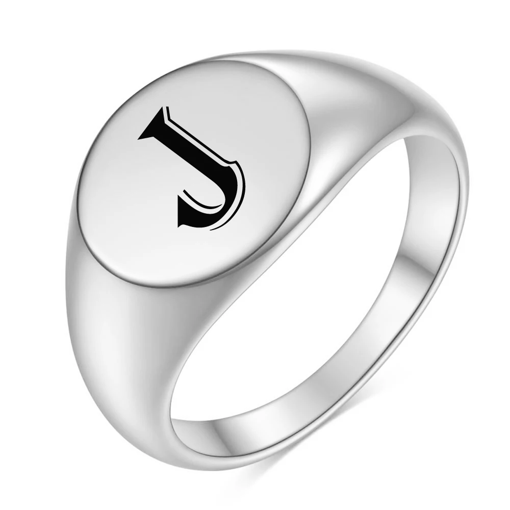 New Wide Carving A-Z Initials Face Ring Gift Fashion English Letter Rings Trend Men And Women Jewelry Party Wedding Hot