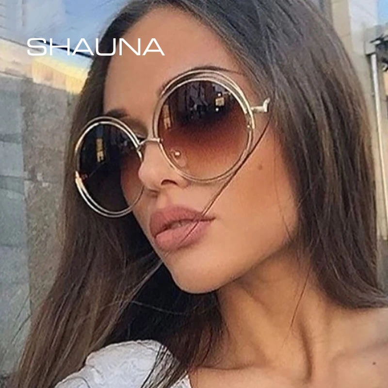 SHAUNA Vintage Oversize Round Sunglasses Women Alloy Around Hollow Frame Brand Designer Fashion Circling Frog Sun Glasses UV400 sunglasses for women