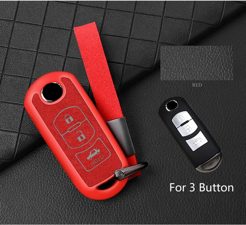 3Button red Пластиковый+ кожаный чехол для ключей для Mazda 2 3 6 Atenza Axela CX-5 CX5 CX 5 CX-7 CX-9 Smart Key - Название цвета: 3Button red