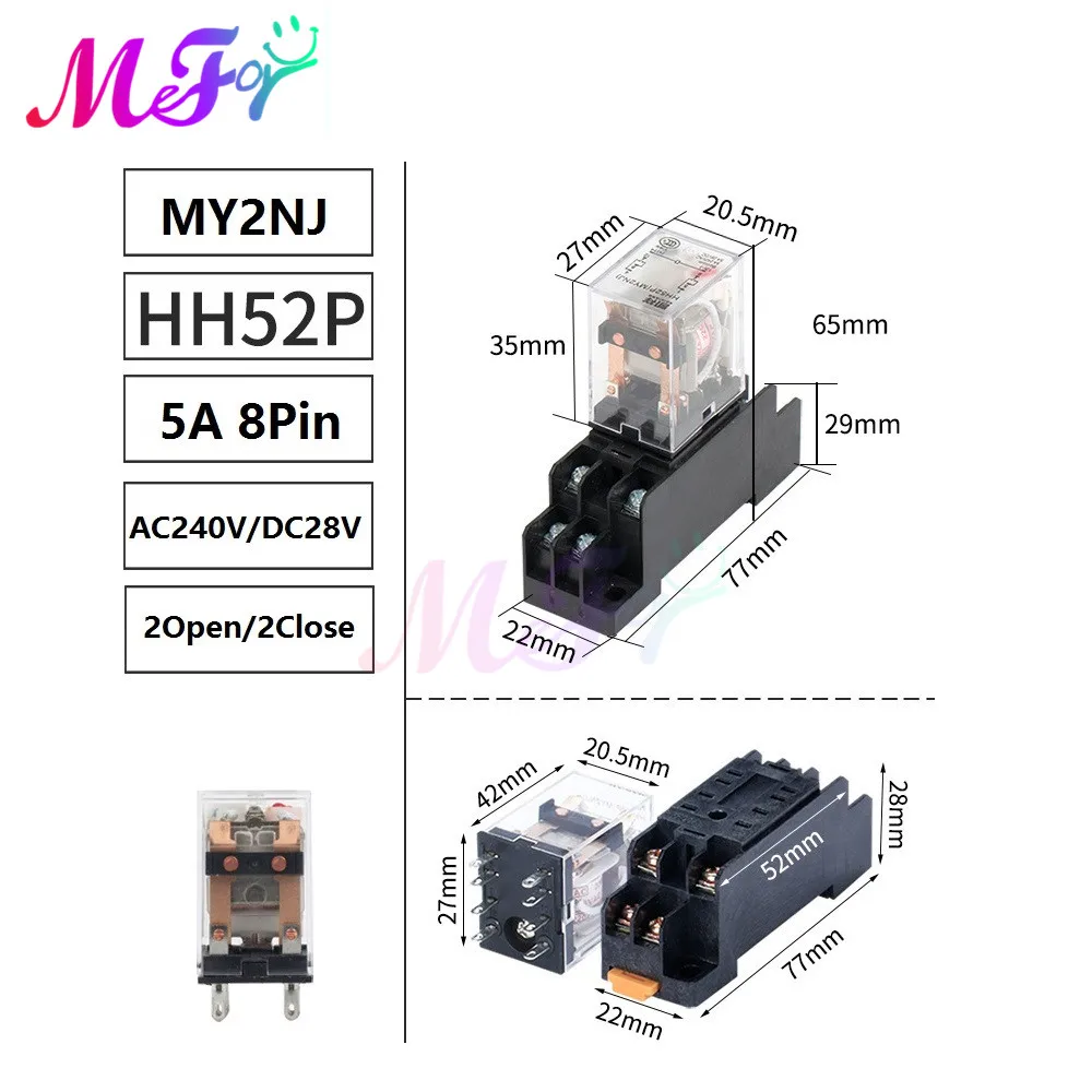 

HH52P MY2NJ 8Pin Electromagnetic Relay Switch PYF08A Socket Base DC 24V 12V 220VAC