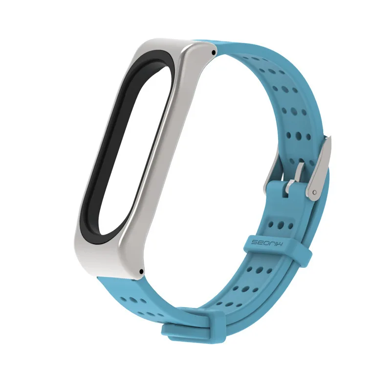 Замена для Xiaomi Mi Band 3/4 универсальный силиконовый ремешок с полностью пропускающая воздух металлическая корпус часов ремень 1sh