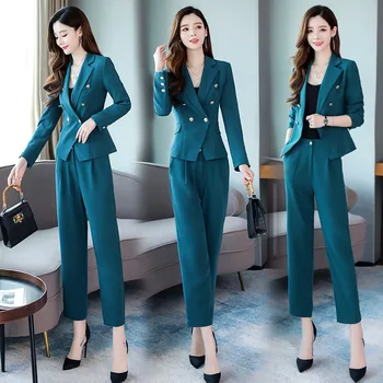 

Two piece set top and pants new fashion set 2 piece set double-breasted temperament elegant casual small suit pants suit