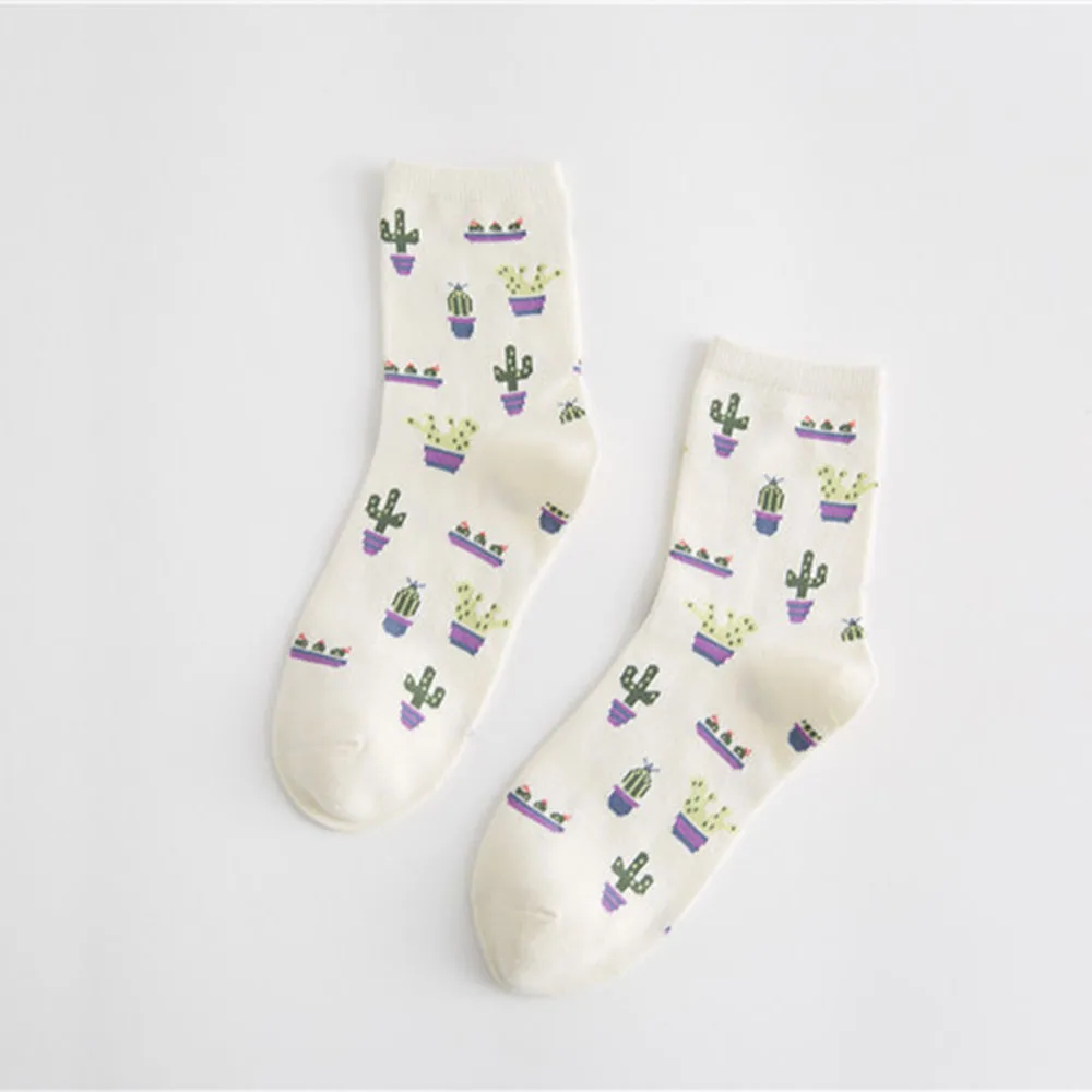Модные милые женские корейские носки с принтом кактуса осенние модные удобные повседневные хлопковые носки - Цвет: 1