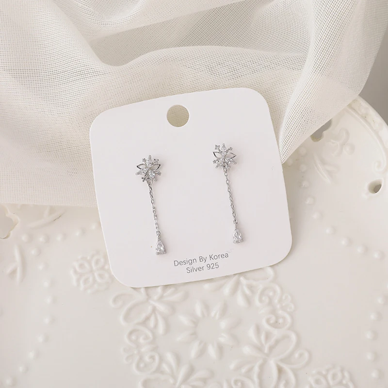 Exquisite Korean Micro Paved Cubic Zircon Dangle Earrings For Women Girls Pink Green Blue Color Rhinestone Flower Earrings Gift