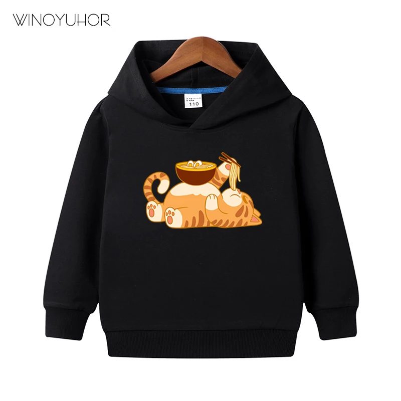 

Cats Eat Noodles Print Clothes Hoodie Boys Streetwear Harajuku Children Anime Oversize Pullover Kids Girl Cartoon Sweatshirt