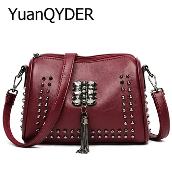 

Rivet Diamonds Tassel Crossbody Bag for Women 2020 Designer Brand Genuine Leather Purse and Handbags Luxury Elegant Shoulder Bag