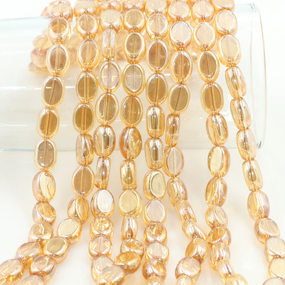 

Gold Glass Rice Beads Oval Flat Shape 6*8/8*10/10*13MM Natural Stone Beads For DIY Making Jewelry Accessories
