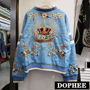 

Baseball Jacket Women's Spring and Autumn Fashion Heavy Bead Embroidered Two-sided Wear Bomber Jacket Loose Coat Outwear
