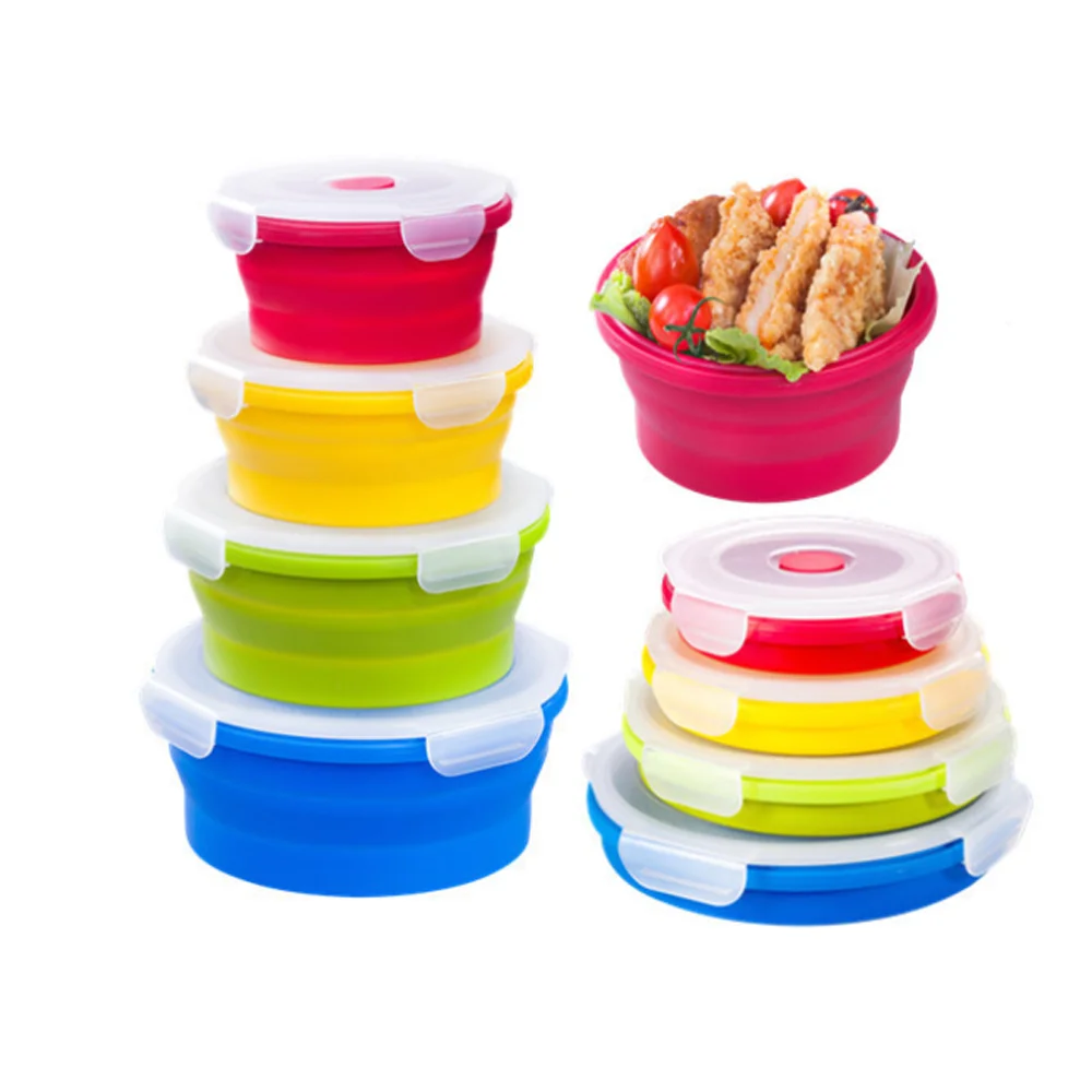 Set of 4 Round Collapsible Food Storage Containers With Lids