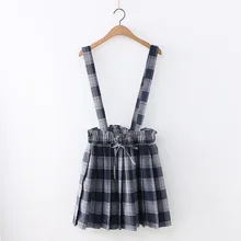 Осенние плиссированные мини-юбки в японском стиле с клетчатым ремнем и оборками для девочек, юбка выше колена со шнуровкой, Saias