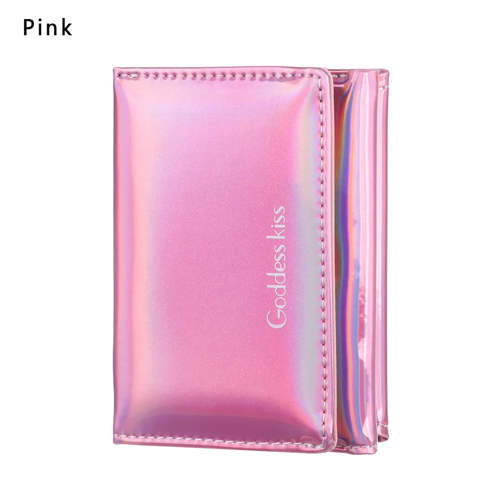 Pink 1 шт. многофункциональный женский короткий маленький кошелек для монет кошелек Дамский кожаный складной держатель для карт лазерный цветной Кошелек для монет - Цвет: Pink