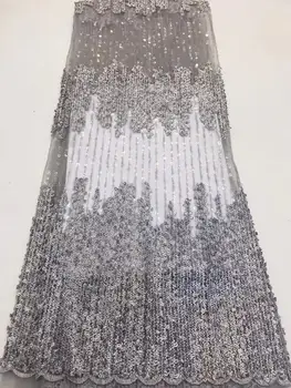 

High quality blue African lace fabric sequins french tulle lace fabric 2019 latest arrival hot sale 5 yards for dress