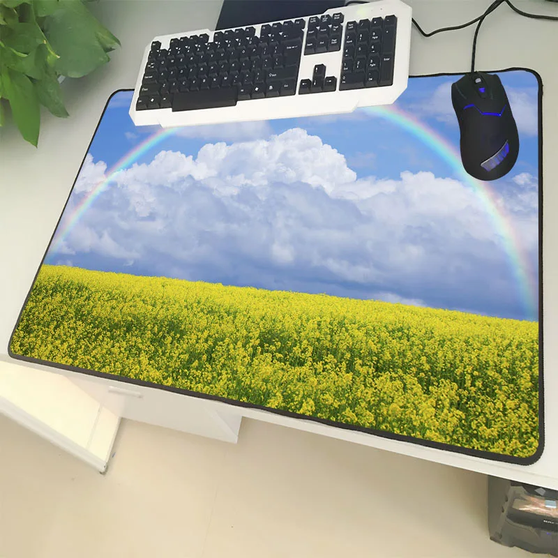 

XGZ Large Size Mouse Pad Seaming Beautiful Flower Sea Rainbow Cloud Landscape Map Laptop PC Table Mat Rubber Universal Non-slip