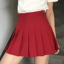 Женская плиссированная юбка с боковыми пуговицами, однотонная цветная юбка, женская модная юбка, повседневная короткая юбка с высокой талией, уличная одежда в стиле панк