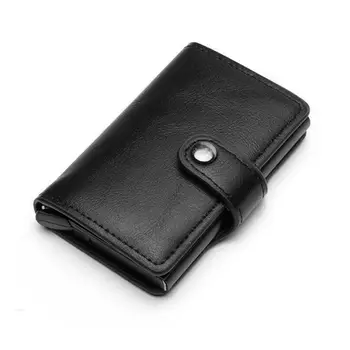 

Large Capacity RFID Blocking Anti Degaussing Pop-Up Automatic PU Leather Box Case Metal Card Wallet