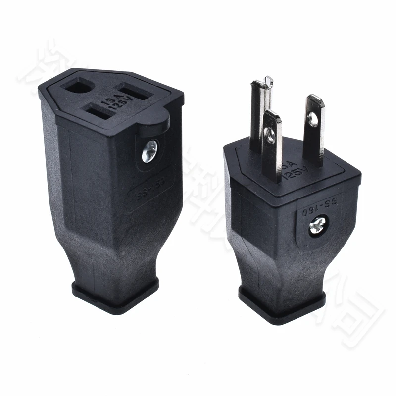 Black Copper American 3 Pins Power Plug Elcectrical AC 125V 15A US Power Cord Detachable Industrial Plug Socket