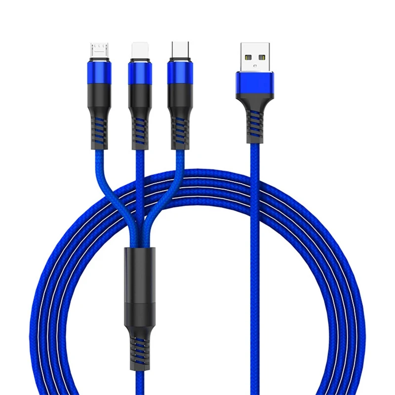 Musyue 3 In 1 Phone Cable For iPhone XR 7 Samsung Huawei Xiaomi USB Cable 3A USB Type C Cable+ Micro USB Cable Charging Cables - Цвет: Blue