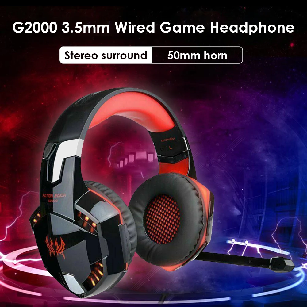 G2000 Gaming Headset For Laptop Desktop 3 5mm Wired Deep Bass Lighting Music Audio Sports Headphone with Microphone