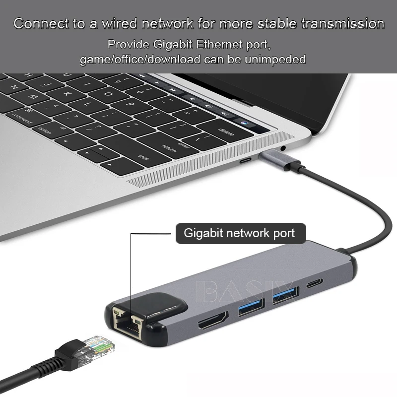 Концентратор Bkscy Type C адаптер Hdmi 4K концентратор USB в гигабитный Ethernet Rj45 Lan для Mac Book