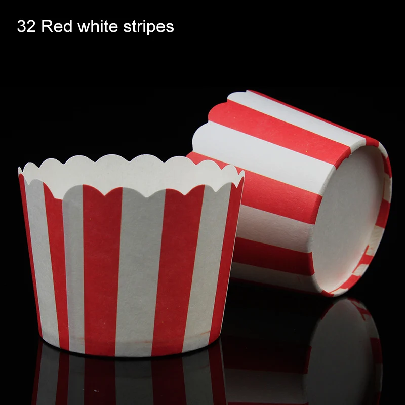 32 red white stripe Одноразовые Коробки для кексов, 50 шт., аксессуары для выпечки, чашки для выпечки, бумажные стаканчики для кексов - Цвет: 32 red white stripe