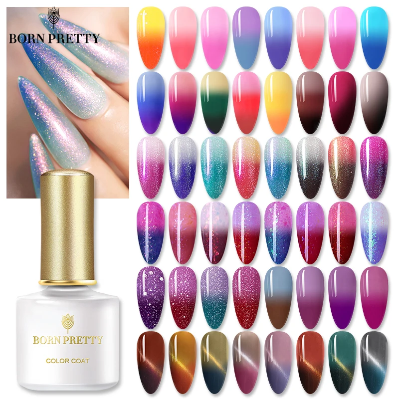 

BORN PRETTY Thermal Gel Nail Polish 6ml Temperature Color Changing Soak Off UV Gel Varnish Glittery Sequins Flakies Nail Art Gel
