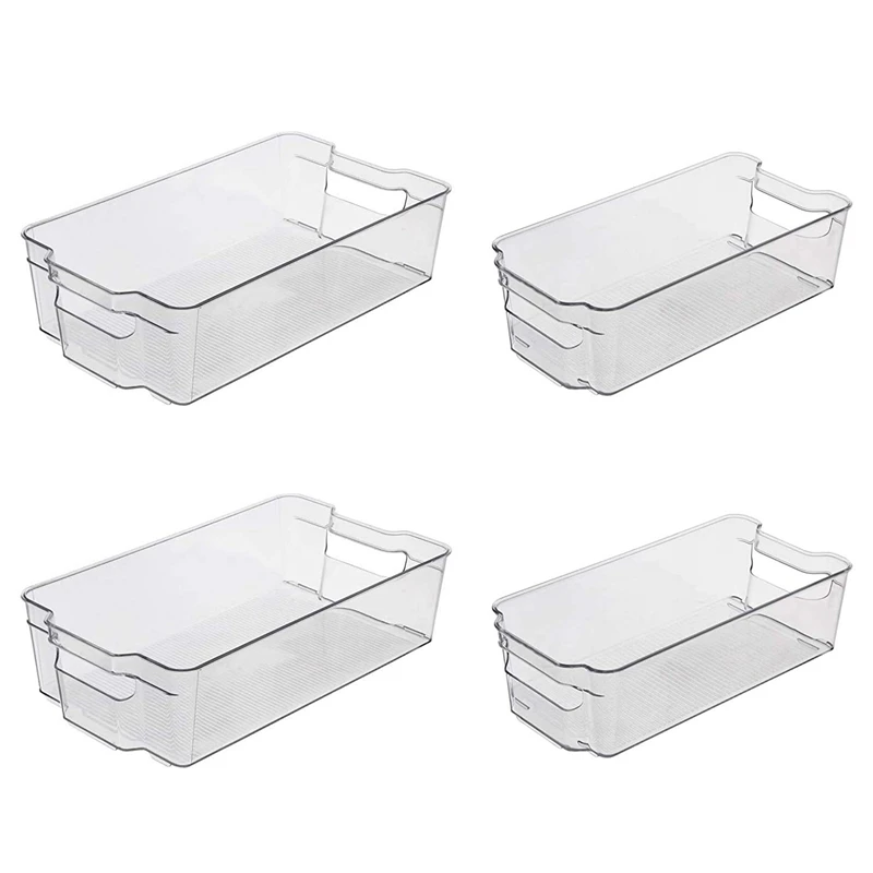 

Clear Pantry Organizer Bins Household Plastic Food Storage Basket with Cutout Handles for Kitchen, Countertops