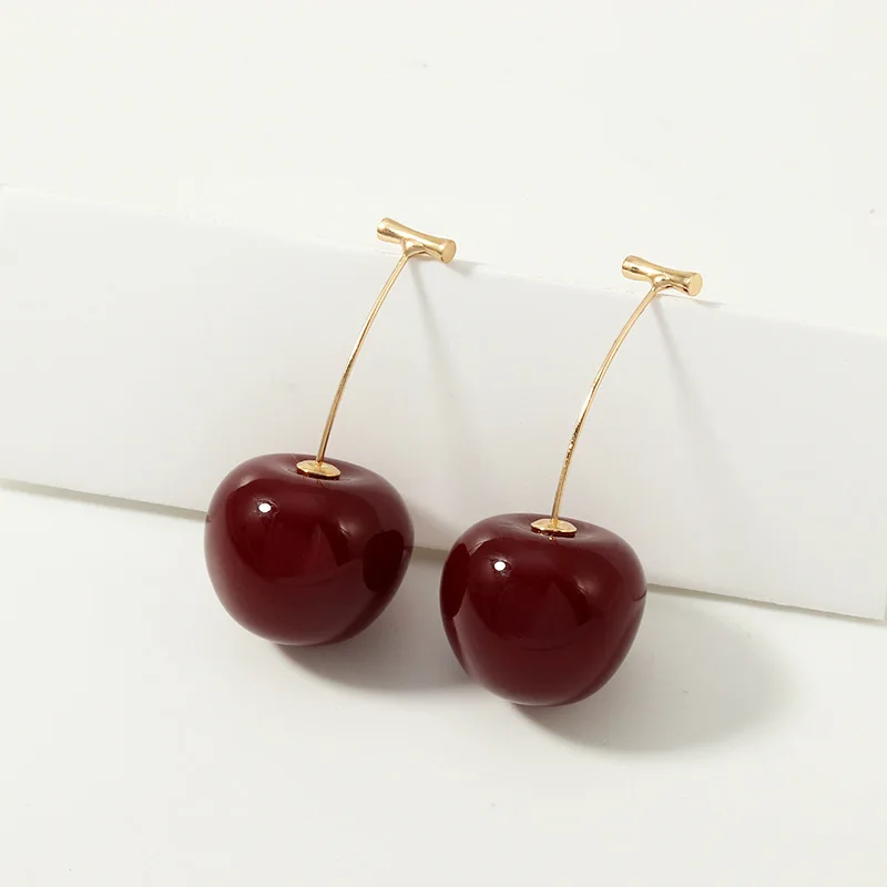 

Cute Fashion Earrings Long Red Drop Earrings For Women Jewerly Creative Fruit Cherry Dangle Earrings for Party Gift 2019