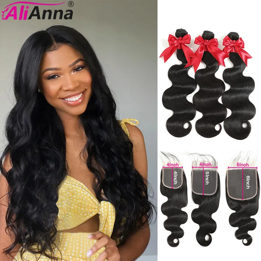 6x6 Closure And Bundles 30 Inch Body Wave Bundles With Closure Brazilian Hair 5X5 Closure With Bundles ALIANNA Remy Human Hair