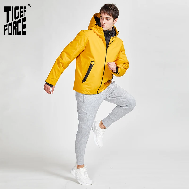 Новинка 2020 зимняя куртка TIGER FORCE для мужчин желтое теплое пальто с капюшоном