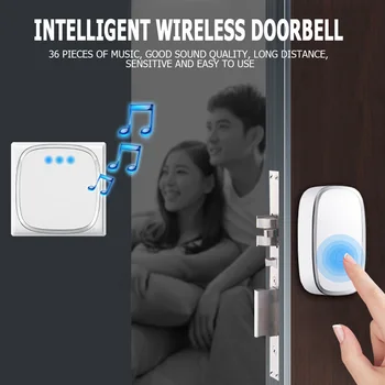 

Smart Doorbell Set Home Security Welcome Door Ring 36 Chime Remote Control Wireless Button Door Bell EU Plug White