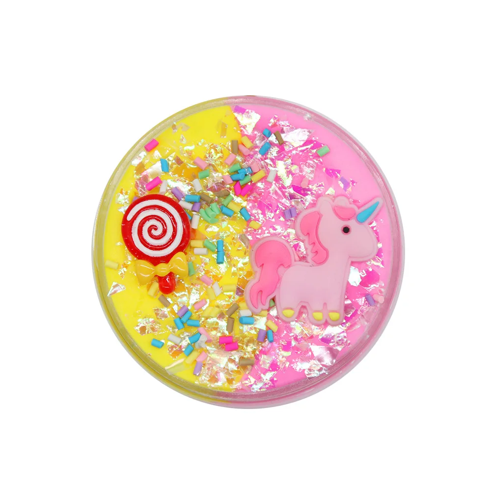 Единорог puff Slime 60 мл пластиковый глиняный светильник, глина, цветная полимерная глина, песок, Непоседа, пластиковая жевательная резинка для игрушек ручной работы - Цвет: yellow pink