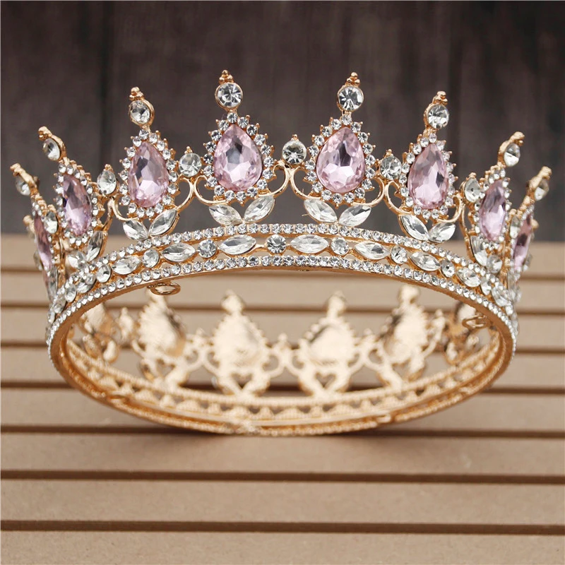 Gold Pink 30 вариантов хрустальные диадемы невесты свадебная корона королевская Королева Король круглый диадема свадебный головной убор Театрализованное украшение для волос аксессуар для головы - Окраска металла: Gold Pink