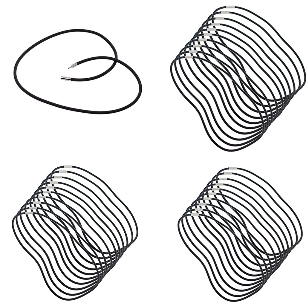 10 Pcs 3mm Black Rubber Cord Rope Necklace Chain With Copper Plug Clasp Jewelry Findings 