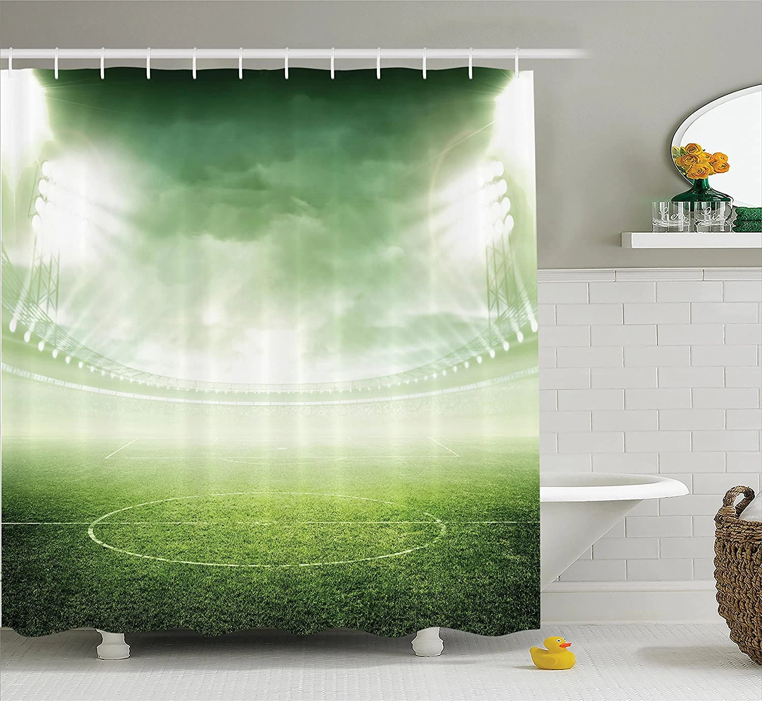 Football Field Night Stadium Lights Waterproof Polyester Shower Curtain And Hooks 90x180 Cm 82％以上節約