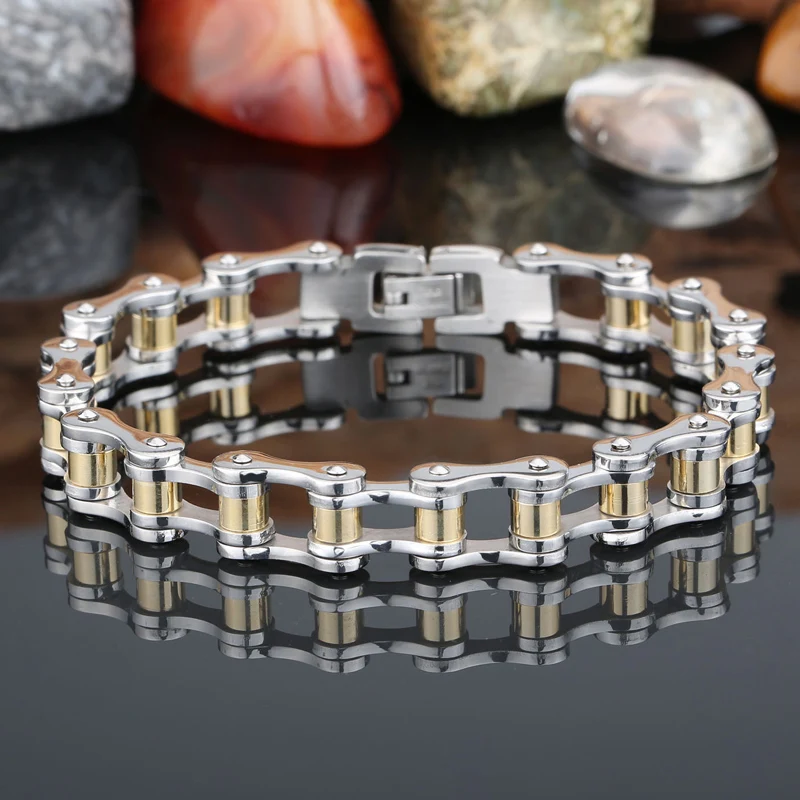 18-22cm * 10mm Stainless Steel Bike Bracelet Men's Women Gold Biker Bicycle Motorcycle Chain Bracelets Bangles Jewelry | Украшения и