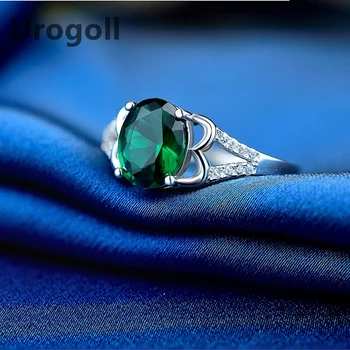 

Noble Women Ring Pure 925 Sterling Silver Ring Green Zircon Rhinestone Finger Ring For Wedding Bride Silver Jewelry Accessories