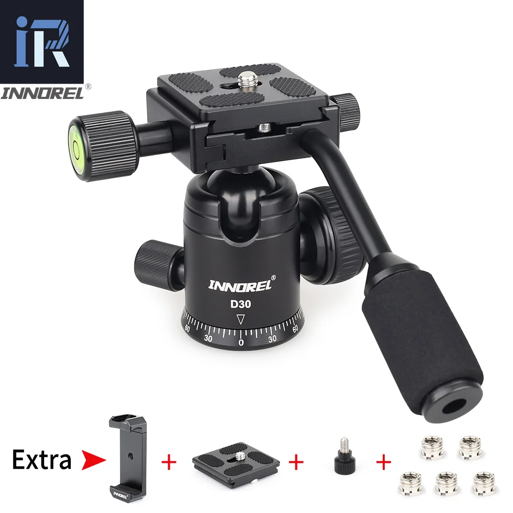 

28mm multi-purpose ballhead detachable handle CNC Aluminum alloy Tripod head Q.R. Plate for monopod cellphone Mobile phone DSLR