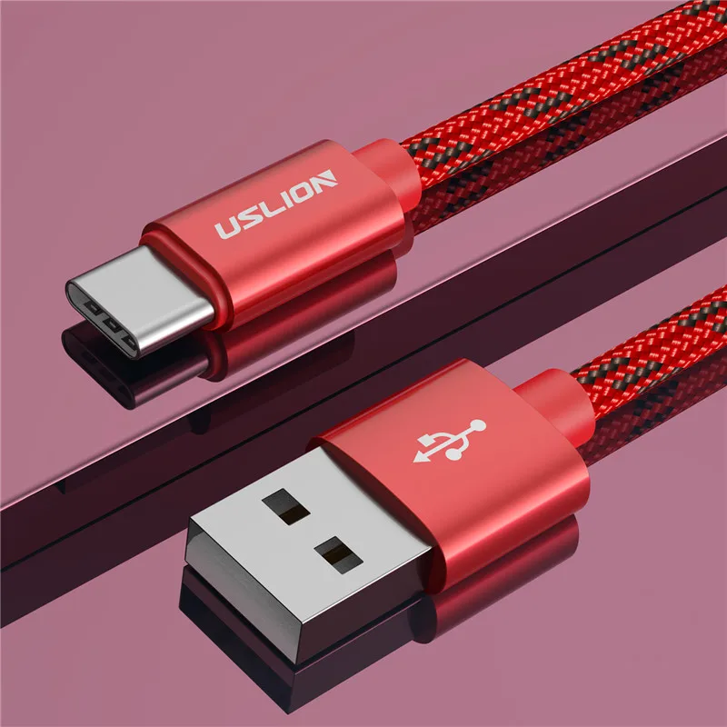 Usb-кабель USLION type C для быстрой зарядки устройств samsung Galaxy S10 S9 S8 Plus Xiaomi Mi 5s redmi k20 pro - Цвет: Красный