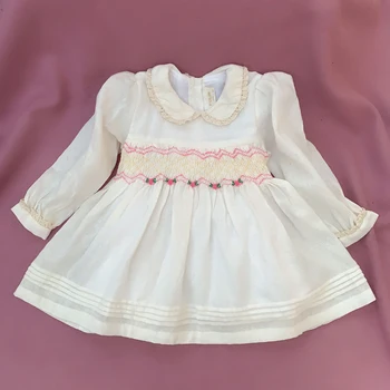 

little girls white princess smocked dresses autumn kids girl long sleeve cute smocking dress for wedding party 3 4 5 6 7 years