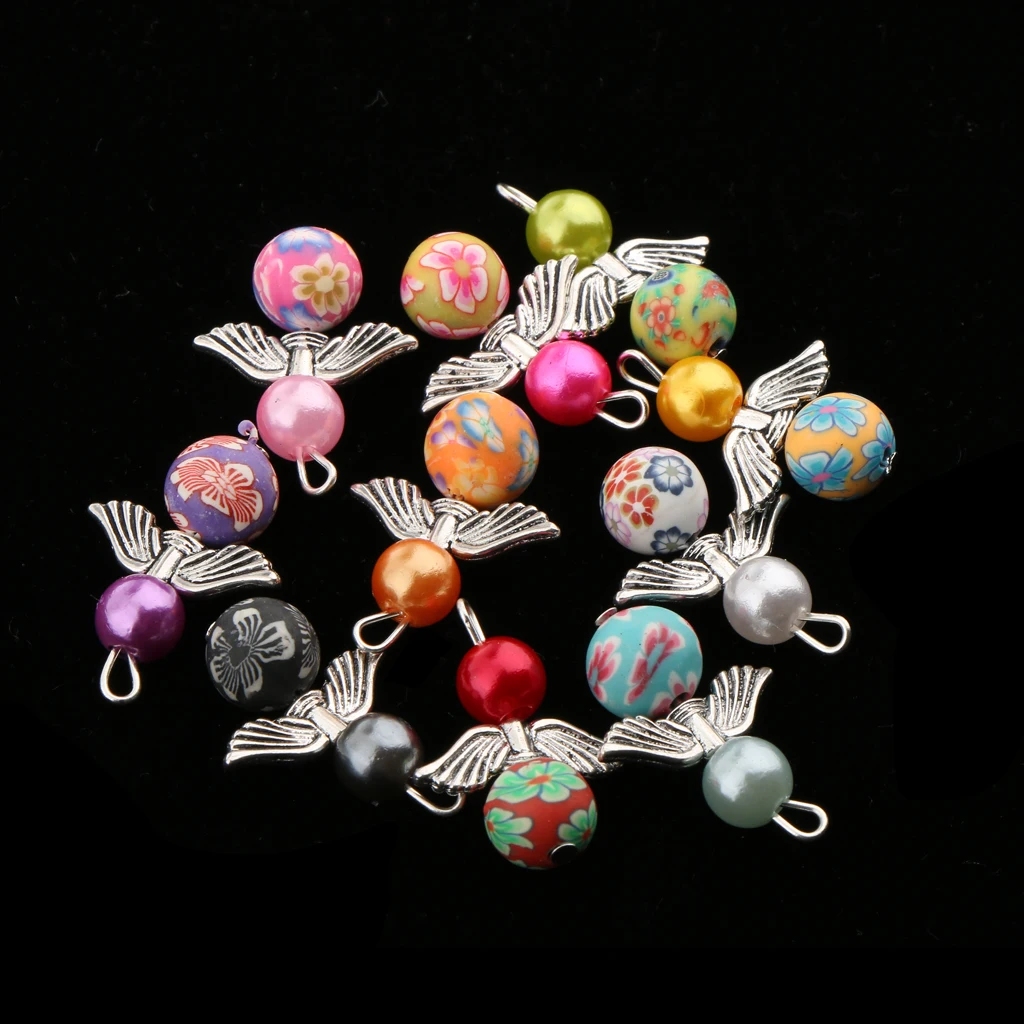40 Pieces Mixed Angel Wings Drop/Heart Pendants Charms Beads Antique silver color Wings for Necklace Bracelet Jewelry Making Crafts