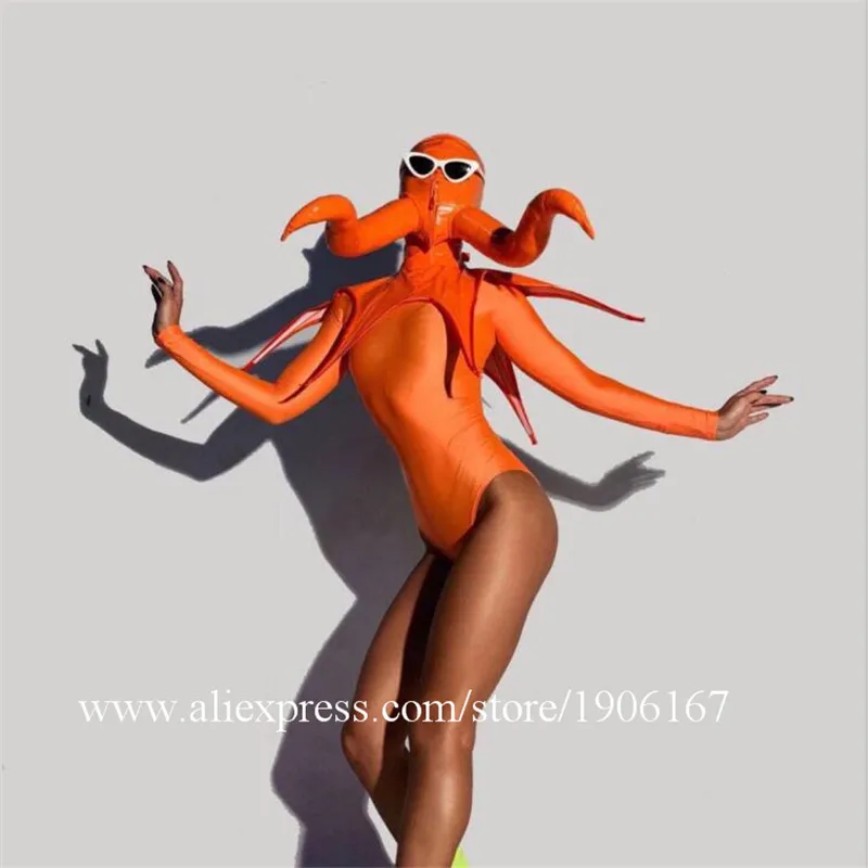 Nightclub Bar Female Singer Dance Team Halloween Event Fluorescent Horns Funny Siamese Costumes6