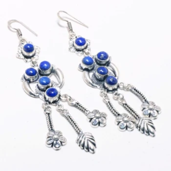 

Lapis Lazuli Silver Overlay on Copper Earrings, 90 mm , E4492