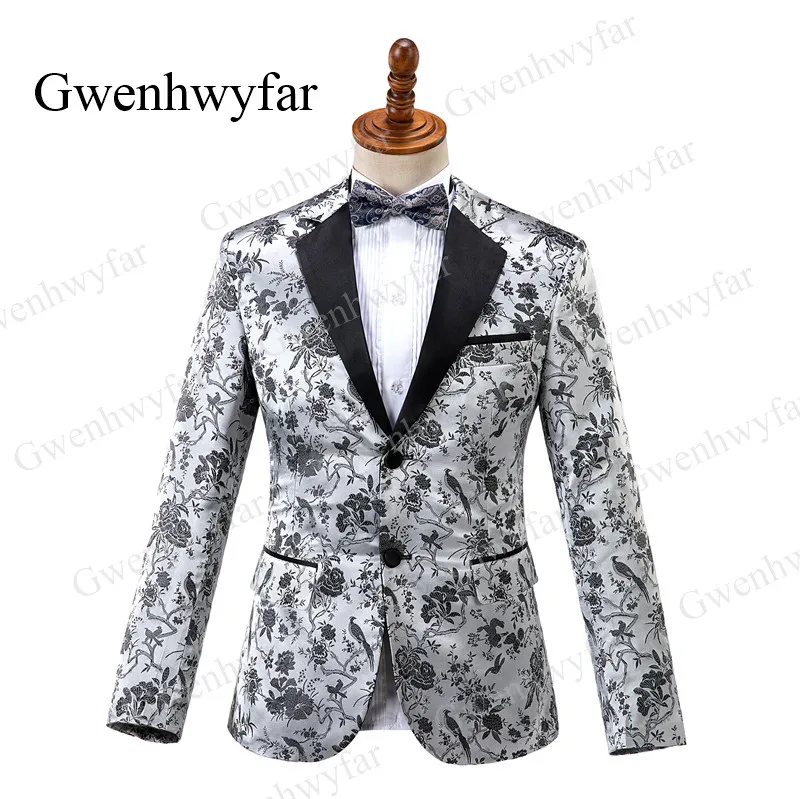 Gwenhwyfar, мужской костюм, серебристый, серый, сорока и цветок, мужской костюм, смокинг, выпускной, вечерние, Цветочный, 3 предмета