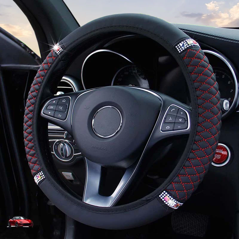 Car Steering Wheel Cover Without Inner Ring Leather Embroidery Diamonds for Mercedes-BenzA-Klasse for bmw-3 Series steering wheel cover