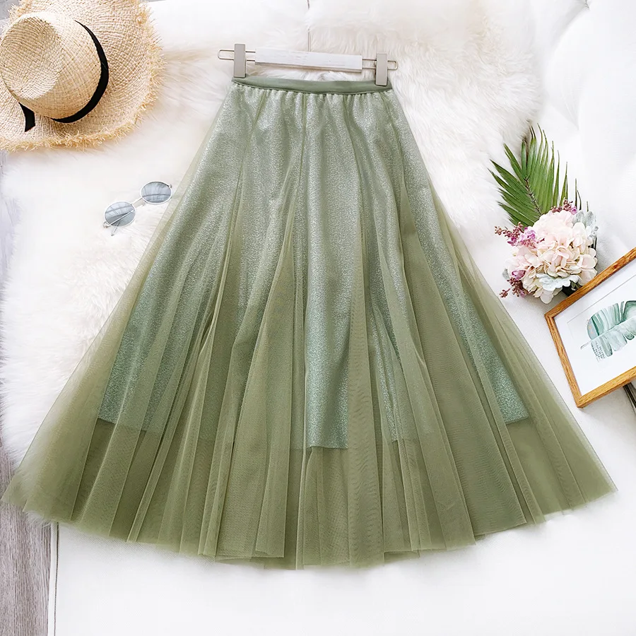 blue skirt SISHION New Arrival Long Women Skirt WF0049 High Waisted Tulle Gradient Color Black Khaki Green Blue Elegant Ladies Skirt black skirt