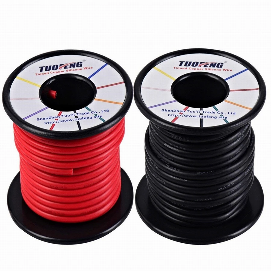 14awg провод мягкий и гибкий силиконовый изолированный 66 футов [33 фута черный 33