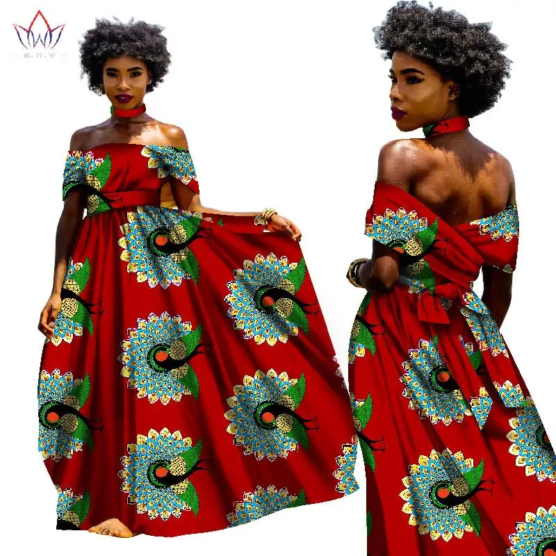 

2017 BINTAREALWAX AFRICAN DRESSES FOR WOMEN BAZIN RICHE DRESSES LONG DRESS WITH NECKLACE TRADITIONAL AFRICAN CLOTHING WY1817